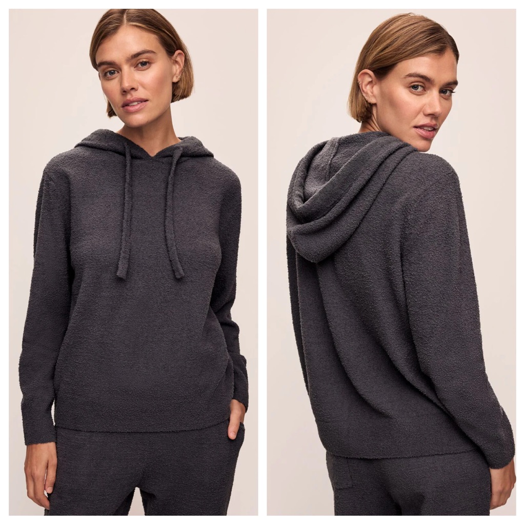 Eberjey Recycled Boucle Pullover Hoodie In Black